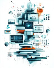 Poster - Futuristic Data Flow, a vibrant swirl of abstract shapes and lines representing digital connectivity and technological advancement.
