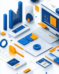 Poster - Isometric Business Data Visualization, a dynamic representation of data trends and insights in a three-dimensional format, enhancing analytical clarity.