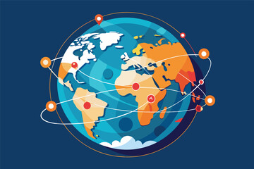 Poster - global network connection, illustration of earth with connecting lines and dots