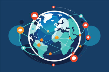 Poster - Global Network Connection, Illustration of Earth with Connecting Lines and Dots