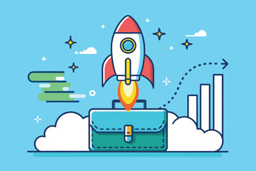 Aufkleber - Business Startup Rocket Illustration Concept,  Launching a New Venture