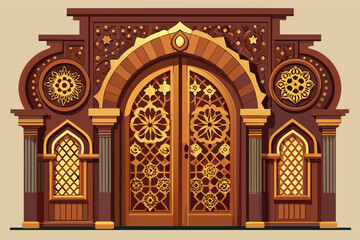 Intricately Designed Ornate Golden Doorway With Islamic Geometric Patterns