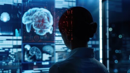 Poster - Woman Looking at Digital Brain Data