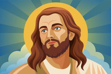 Wall Mural - Digital art illustration of Jesus Christ, a religious icon symbolizing faith, hope, and love.