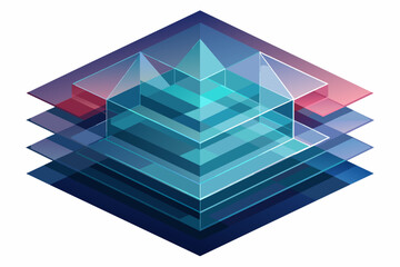 Poster - Abstract 3D Geometric Shape of Layered Glass Squares in Blue and Teal Colors