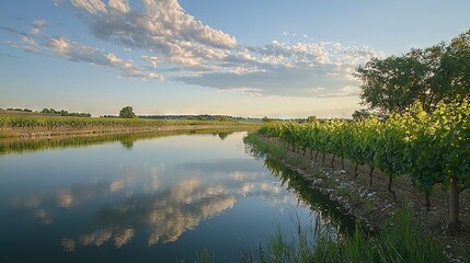 Wall Mural -   A vast lake bordered by verdant meadows and tall trees