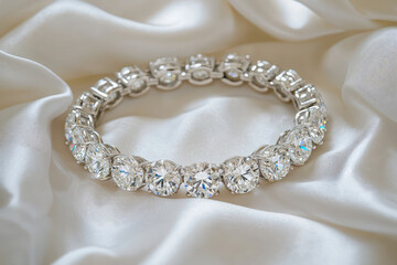 Wall Mural - A Luxurious Diamond Bracelet, Gleaming on Soft White Silk, Capturing the Essence of Opulence and Elegance.