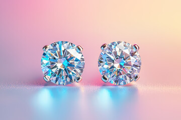 Wall Mural - Sparkling Brilliance: A Pair of Diamond Earrings, Elegantly Displayed Against a Dreamy Pastel Background.