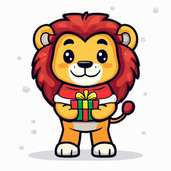 Wall Mural - vector lion holding gift flat style on white background .Generative AI