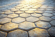 © Kitta - A Geometric Tapestry:  Hexagonal Tiles Form a Pathway Bathed in Golden Light.