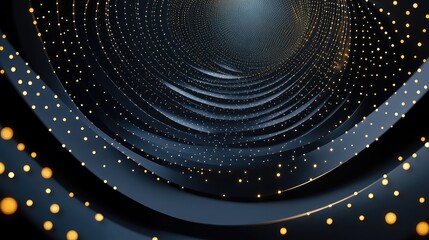 Poster - abstract glowing dots and lines on dark spiral background creating depth and movement for modern and