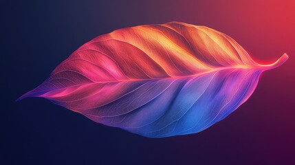 Poster - Stylized Abstract Representation of a Leaf Rendered in a Gradient of Vibrant Colors Including Red, Blue, and Purple