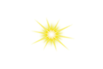 Wall Mural - Yellow light sparkle isolated on transparent background. Shine glow light effects. Starlight with sparkling rays. Sun, Bright Light PNG. Light lens flare effect. Glowing design elements