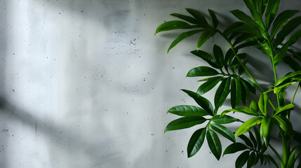 Poster - Light Concrete Wall Texture Background With Leaves