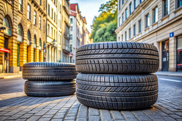 Wall Mural - Car tires on the street