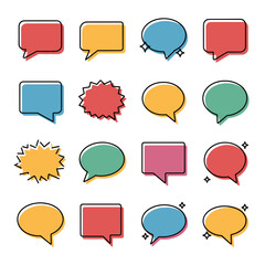 Poster - Colorful speech and thought bubbles in various shapes on a white background, perfect for versatile communication graphics.