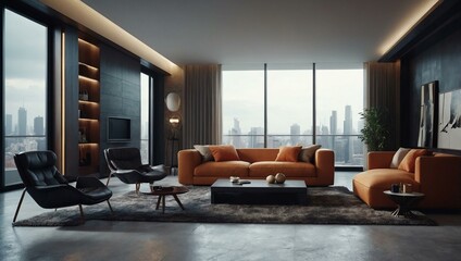 D illustration of a modern interior design room, showcasing sleek lines.