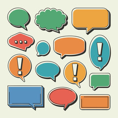 Poster - Colorful speech and thought bubbles of various shapes with different punctuation on a light background.