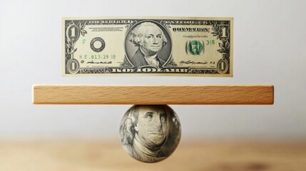 Wall Mural - Balancing Wealth: Dollar Bill and Coin on Edge