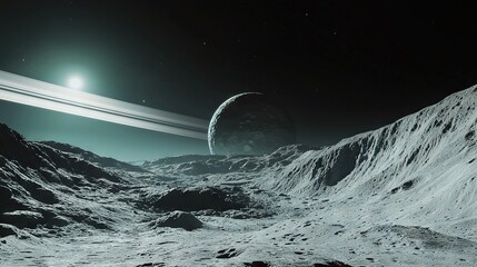 Canvas Print -   An artist's depiction of an alien terrain, featuring a faraway object in the background and a close-up object in the foreground