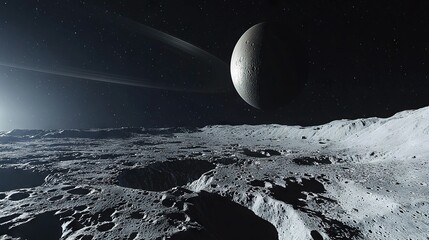 Wall Mural -   An artist's depiction of a moon with a distant object on its surface