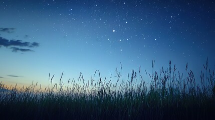 Poster -   The sky glows with stars and the grass sways in the foreground, while the distant moon casts a soft light