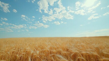 Poster -  Ripe wheat field under blue sky with wispy clouds