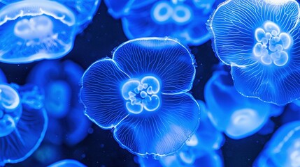 Sticker -   Blue Jellyfish Group in Ocean