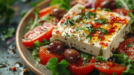 Sticker - Closeup of a Greek Salad with Feta Cheese