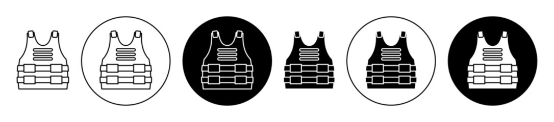 Wall Mural - Bulletproof vest vector icon set black filled and outlined style.