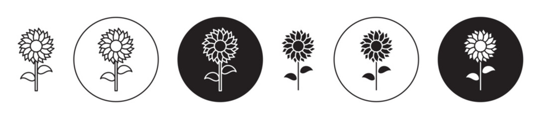 Sunflower vector icon set black filled and outlined style.