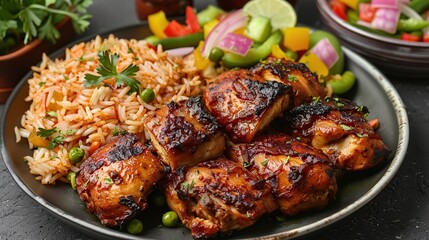 Wall Mural - Grilled Chicken with Rice and Salad