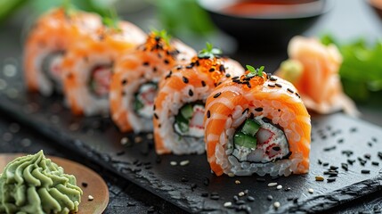 Wall Mural - Delicious Salmon Sushi Rolls