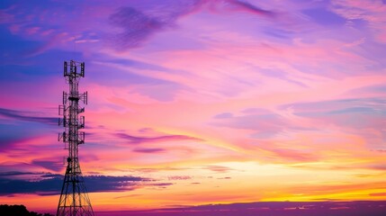 Sticker - Silhouetted Cell Tower Against a Vibrant Sunset