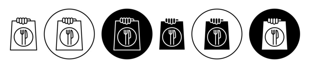 Wall Mural - Take away food vector icon set black filled and outlined style.