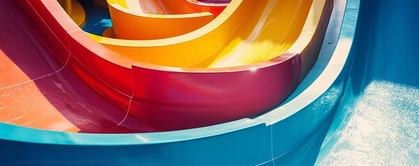 Wall Mural - Vibrantly hued water slides curving down into the pool at an aqua park