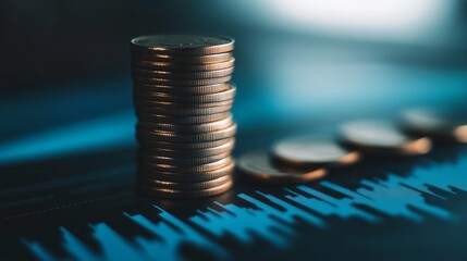 Stacked Coins on a Blue Background