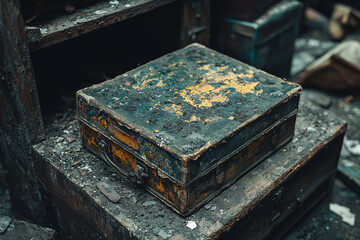 Canvas Print - Dusty imprints of old objects left behind in a forgotten attic, symbolizing past belongings and neglect. Concept of forgotten items and historical artifacts.