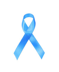 Poster - Blue ribbon isolated on white, top view. Prostate cancer awareness