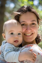 Wall Mural - Happy mother with baby