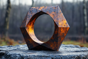 Poster - A representation of a pentagon inscribed in a circle, demonstrating the geometric relationship between regular polygons and circles. Concept of inscribed polygons and circle geometry.