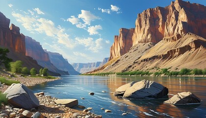 Stunning natural scenery with rock formations beside a river.