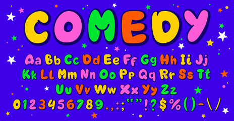 comics bubble font type with balloon typeface or fat alphabet, vector english letters. cartoon comed