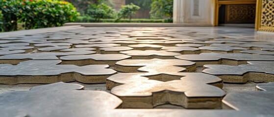 Canvas Print - Close-up of a Patterned Stone Floor in Sunlight