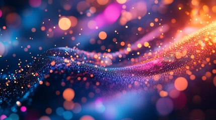 Poster - Colorful abstract background with glowing particles and smooth waves in a dark setting during the night