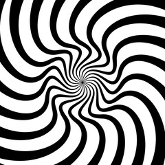 Poster - Hypnotic black and white spiral pattern psychedelic hypnosis swirl, creating a mesmerizing and psychedelic visual effect. Vector monochrome abstract hypnosis effect and optical illusion background