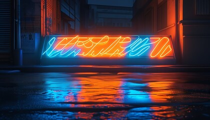 Sticker - A picture of a neon sign glows with bright orange and blue lights, showing a unique nighttime atmosphere and attracting the attention of passers-by.