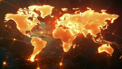 Poster - abstract world map with illuminated lines connecting cities, symbolizing global networks and energy