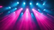 © BonzEarthsnapper - Cluster of stage lights creating a starburst effect, neon pink and blue, energetic and dynamic