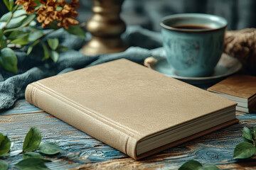 Poster - A plain, beige notebook with an unmarked cover resting on a desk, emphasizing simplicity in productivity tools. Concept of minimal office supplies and clean design.